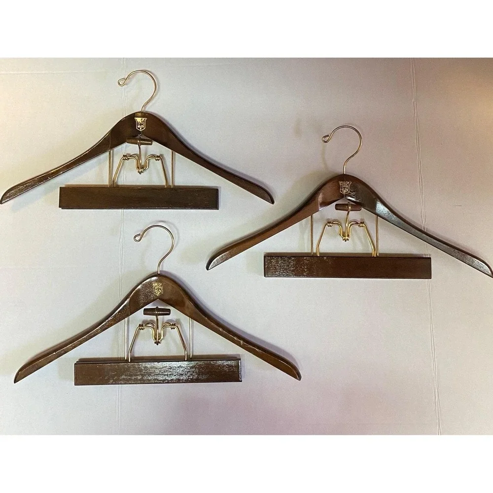 Vintage Wooden Metal Suit Hangers Mid Century Modern Lot of 3 Made in Taiwan
